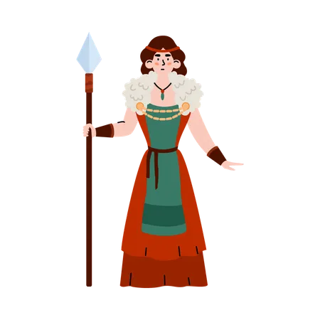 Viking woman warrior in costume with spear  Illustration