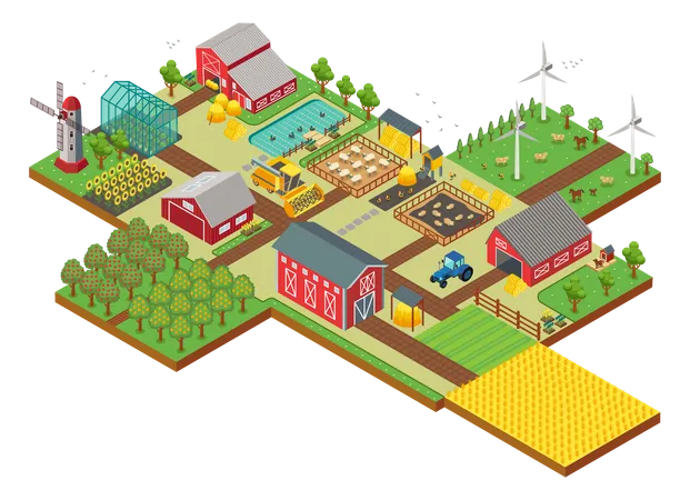 Village Farm Land  Illustration