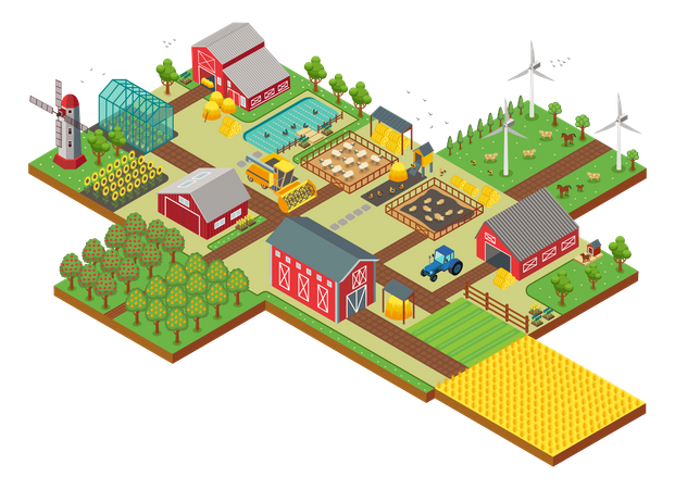 Village Farm Land  Illustration