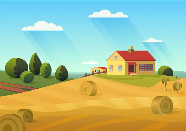 Village villa at farm  Illustration