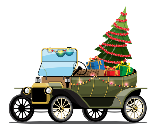 Vintage car with Christmas tree  Illustration