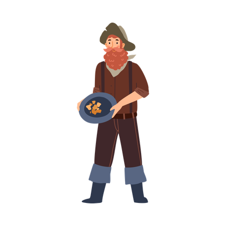 Vintage prospector or gold digger with nuggets  Illustration