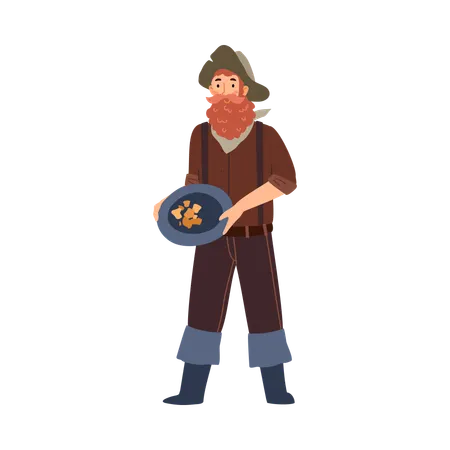 Vintage prospector or gold digger with nuggets  Illustration
