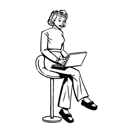 Vintage Remote Worker Woman  Illustration