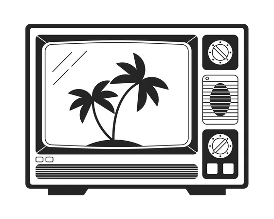 Vintage Tv Flat Monochrome Isolated Vector Object Watching Movies Technology Editable Black And White Line Art Drawing Simple Outline Spot Illustration For Web Graphic Design Illustration
