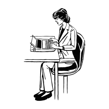 Vintage Writer Woman  Illustration