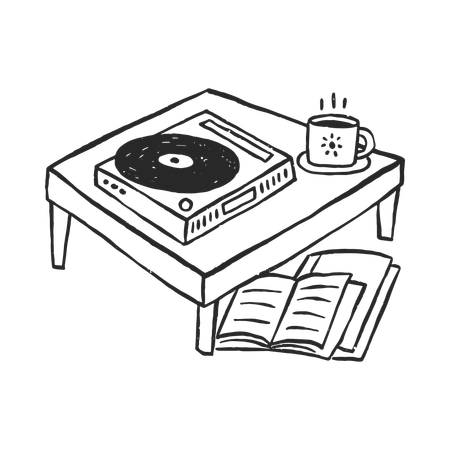 Vinyl-Player mit Buch  Illustration