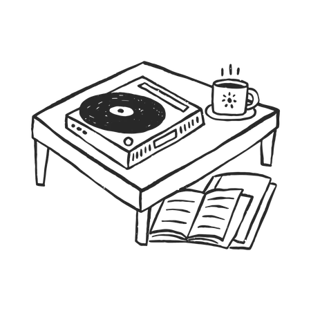 Vinyl-Player mit Buch  Illustration