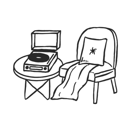 Vinyl Player next to Chair  Illustration