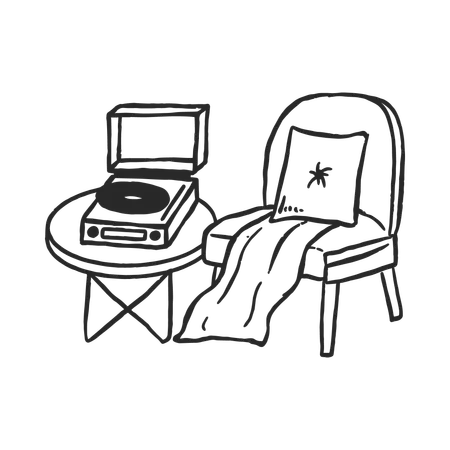 Vinyl Player next to Chair  Illustration