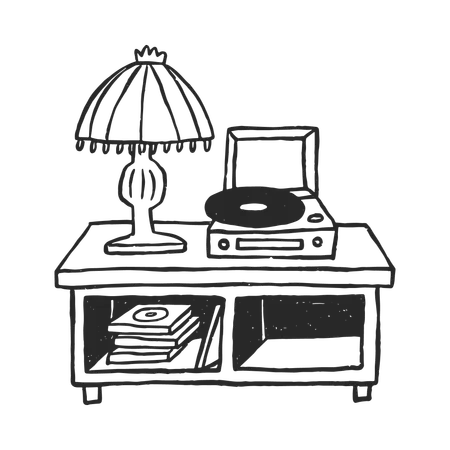 Vinyl player under lamp  Illustration