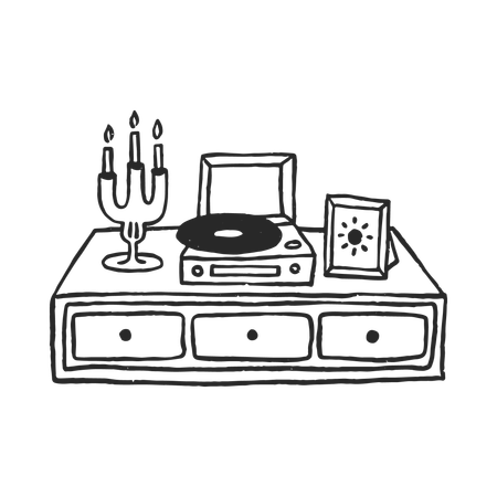 Vinyl Player with Candlelight  Illustration