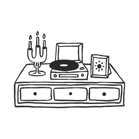 Vinyl Player with Candlelight  Illustration