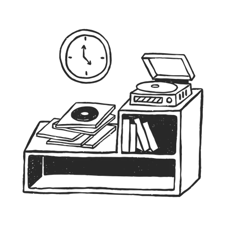 Vinyl player with headphones  Illustration