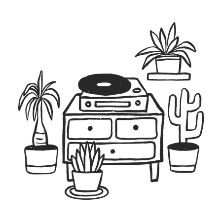 Vinyl Player with Plants  Illustration