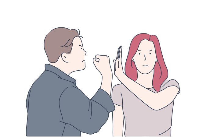 Violência doméstica, ameaça, espancamento, conceito de problema de álcool.  Ilustração
