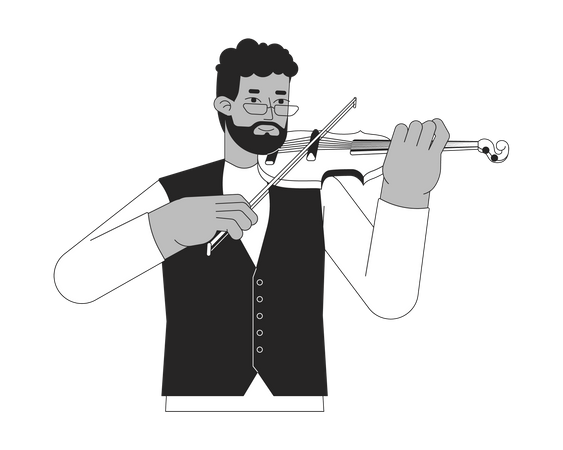 Violinist playing with violin bow  Illustration