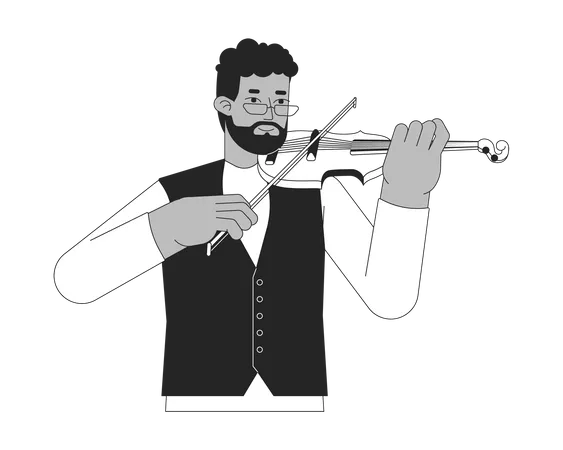 Violinist playing with violin bow  Illustration