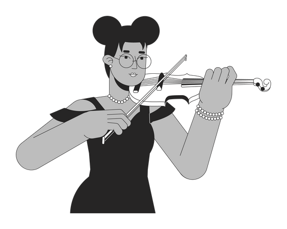 Violinista feminina tocando instrumento musical  Ilustração