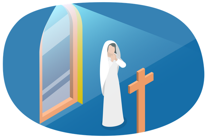 Virgin Mary Mother of Jesus Christ in Prayer  Illustration