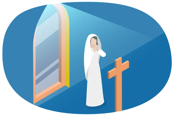3 D Isometric Flat Vector Conceptual Illustration Of Virgin Mary Mother Of Jesus Christ In Prayer イラスト