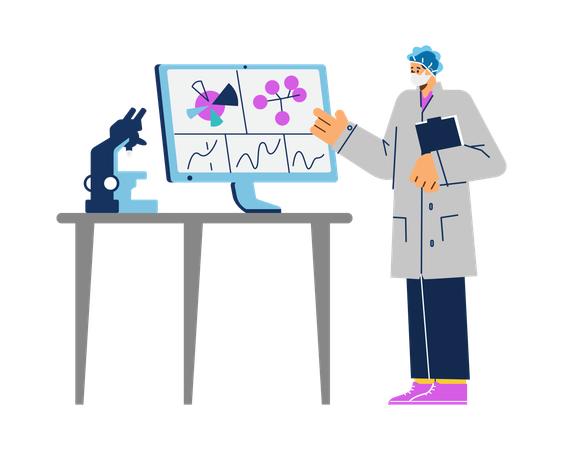 Virologist researching on antivirus and medication  Illustration