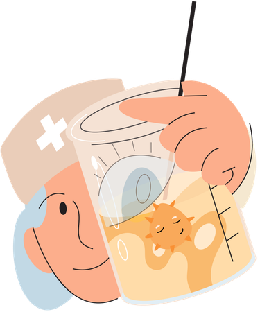 Virologista com amostra de vírus em laboratório  Ilustração