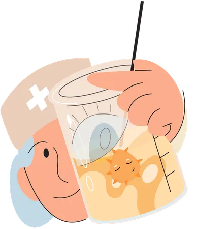 Virologista com amostra de vírus em laboratório  Ilustração