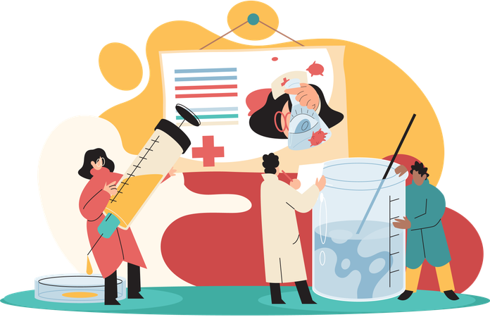 Virologists studying new virus in lab  Illustration