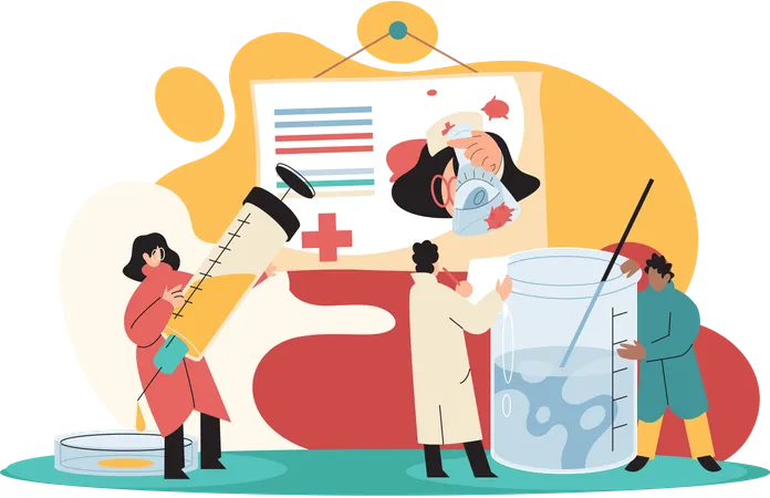 Virologists studying new virus in lab  Illustration