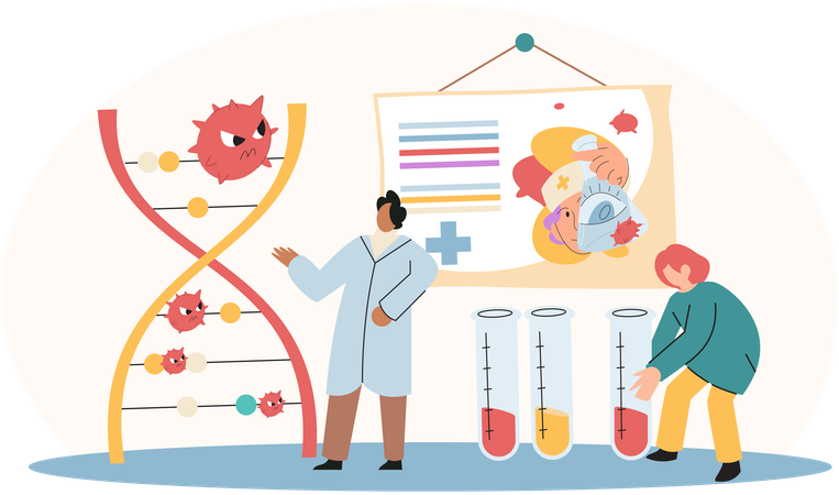 Virologists studying new virus in lab  Illustration