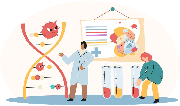 Virologists studying new virus in lab  Illustration