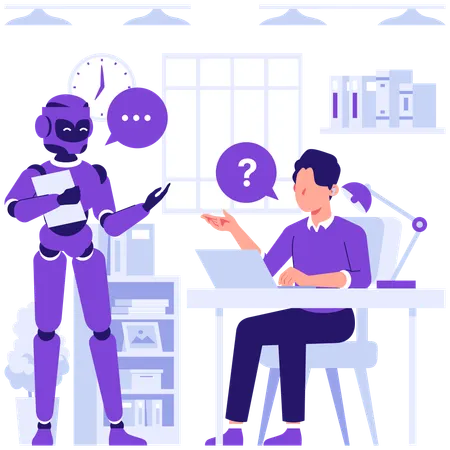 Virtual assistant helping businessman  Illustration