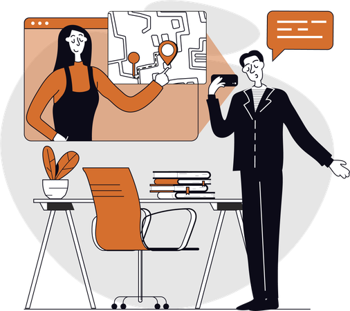 Virtual assistant helping client to find direction  Illustration