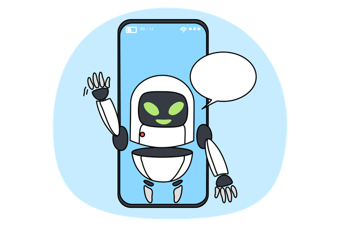 Virtual assistant on cellphone app help customers  Illustration