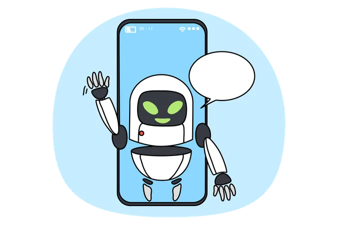 Virtual assistant on cellphone app help customers  Illustration