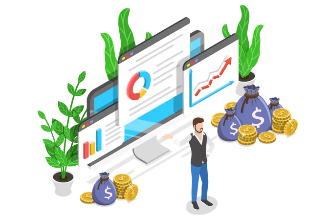 Isometric Flat Vector Concept Of Virtual Business Assistant Investment Management Mobile Banking Help Service Illustration