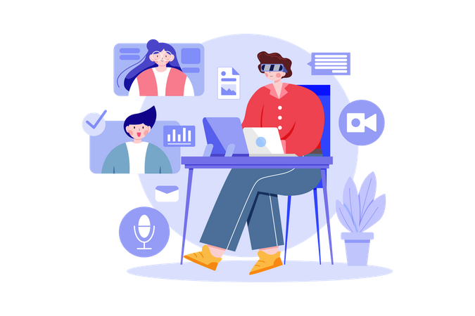 Virtual business meeting  Illustration