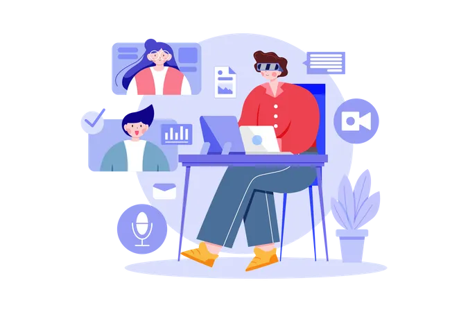 Virtual business meeting  Illustration