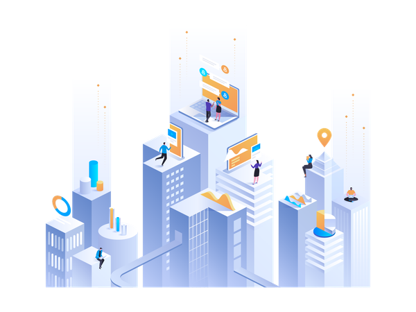 Virtual collaboration by employees  일러스트레이션