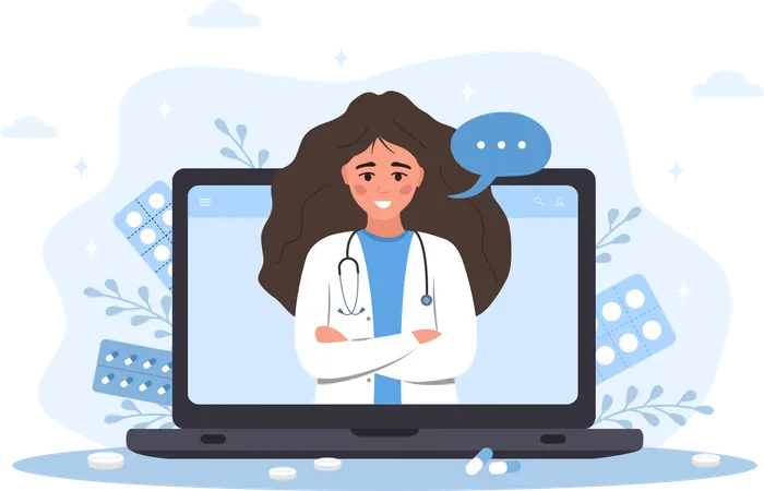 Virtual consultation with doctor Illustration