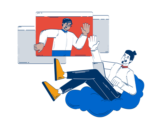 Virtual conversation with relaxed teleworker  Illustration