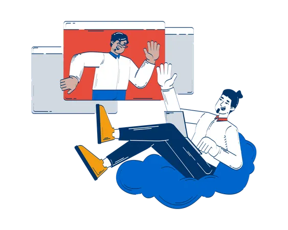 Virtual conversation with relaxed teleworker  Illustration