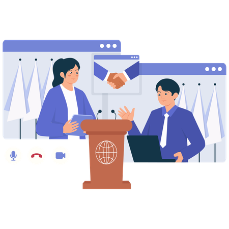 外交官同士のバーチャル外交談話  イラスト