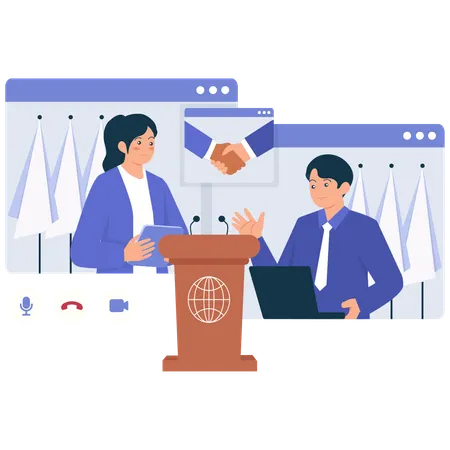 外交官同士のバーチャル外交談話  イラスト
