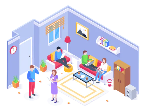 Persons Working From Home Isometric Illustration Of Virtual Employees Illustration