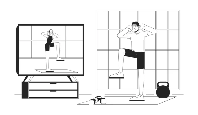 Virtual fitness class on TV  Illustration