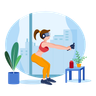 girl doing yoga using vr illustration free download