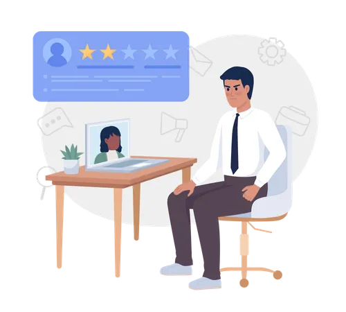 Virtual Job Interview 2 D Vector Isolated Illustration HR Manager Disappointed With Candidate Flat Characters On Cartoon Background Colorful Editable Scene For Mobile Website Presentation Illustration