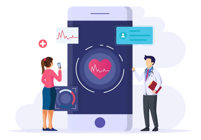 Digital Health Concept Doctor Looks At The Patients Electronic Chart On The Electronic Gadgets Health Care Concept Illustration